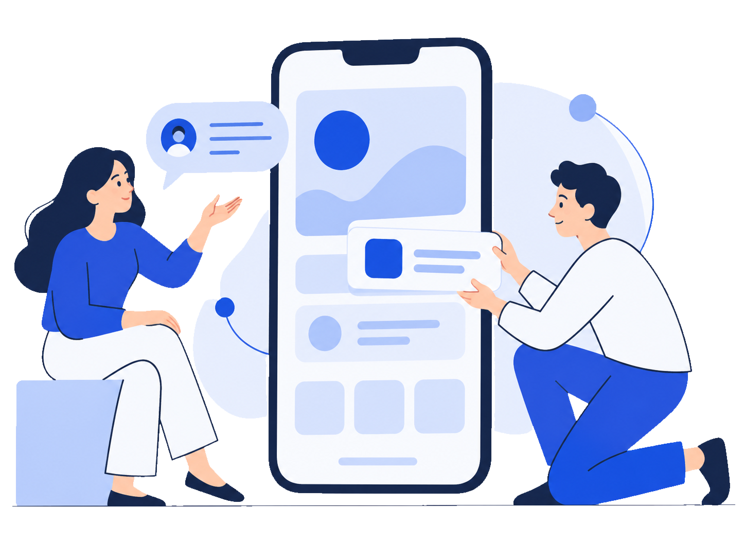 Editorial illustration of people exploring product ideas together